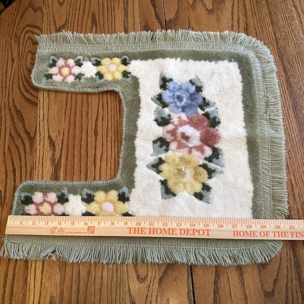 Vintage Sage Green‎ Floral Contour Plush Rug Fringe Bathroom